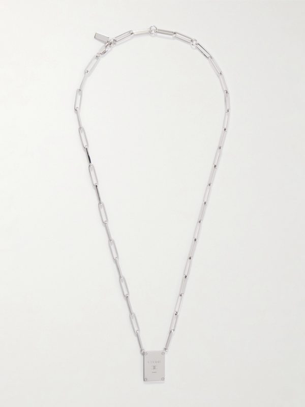 Tag Logo-Engraved Silver-Tone Pendant Necklace Tag Logo-Engraved Silver-Tone Pendant Necklace