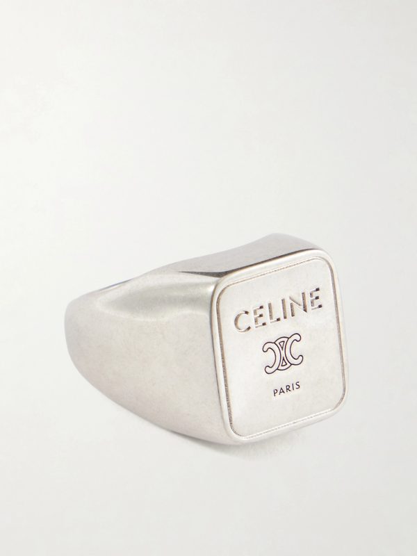 Triomphe-Engraved Silver-Tone Signet Ring