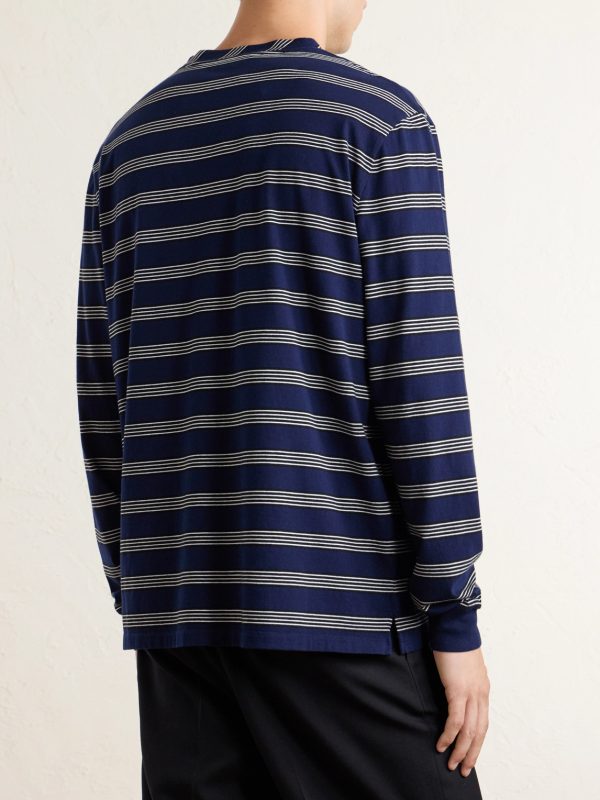 Triomphe-Embroidered Striped Cotton-Jersey T-Shirt - BK Triomphe-Embroidered Striped Cotton-Jersey T-Shirt - BK