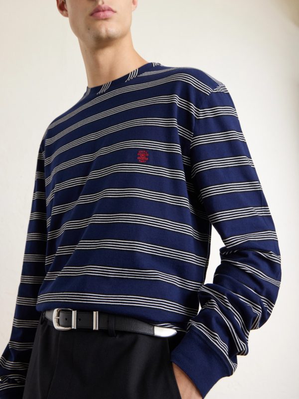 Triomphe-Embroidered Striped Cotton-Jersey T-Shirt - CU Triomphe-Embroidered Striped Cotton-Jersey T-Shirt - CU