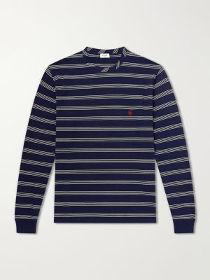 Triomphe-Embroidered Striped Cotton-Jersey T-Shirt