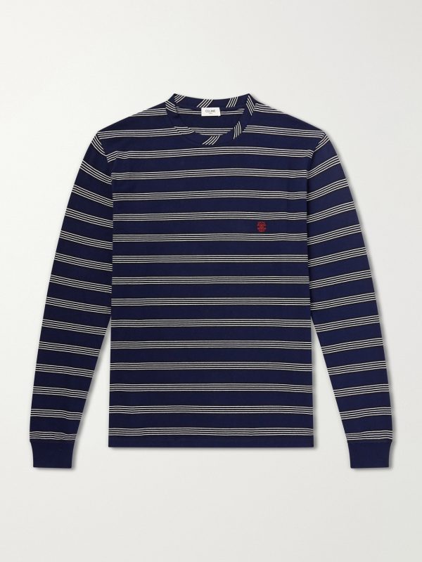 Triomphe-Embroidered Striped Cotton-Jersey T-Shirt Triomphe-Embroidered Striped Cotton-Jersey T-Shirt