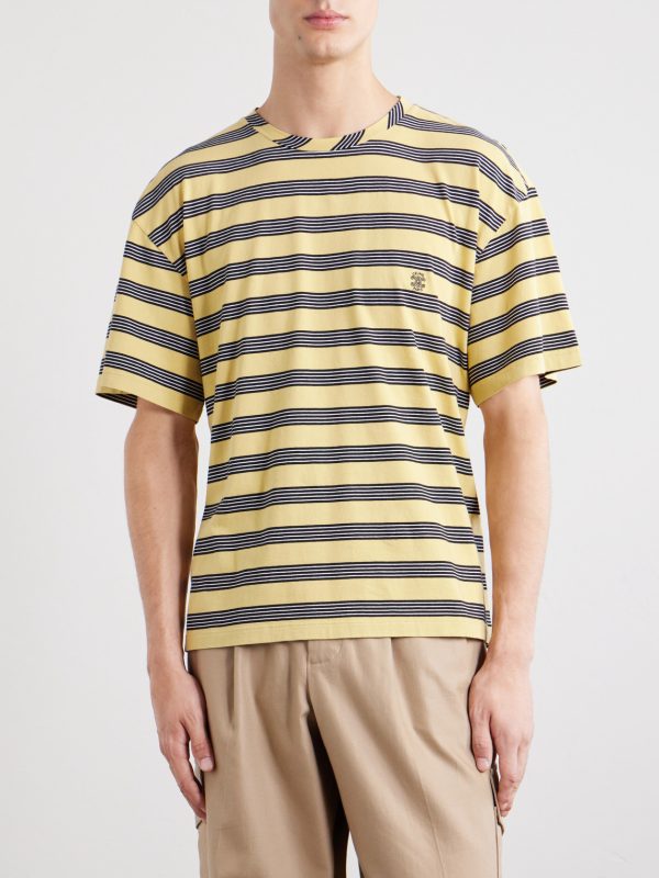Triomphe-Embroidered Striped Cotton-Jersey T-Shirt - FR