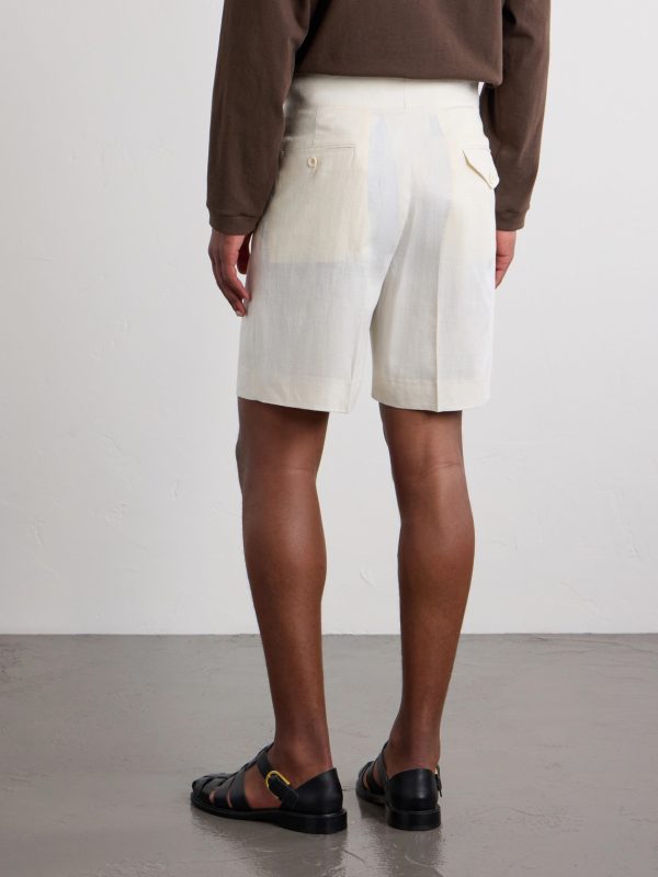 Straight-Leg Pleated Linen Shorts - BK