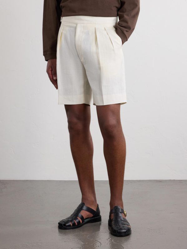 Straight-Leg Pleated Linen Shorts - FR