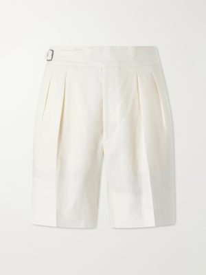 Straight-Leg Pleated Linen Shorts