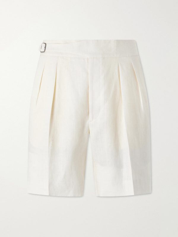 Straight-Leg Pleated Linen Shorts