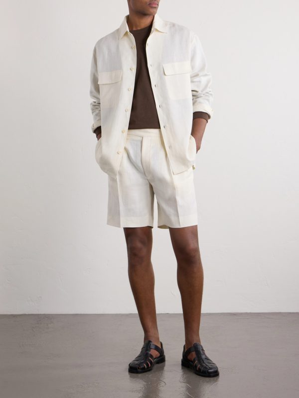Straight-Leg Pleated Linen Shorts - OU