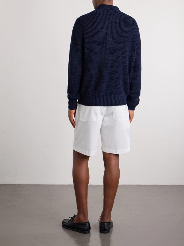 Silk and Linen-Blend Polo Sweater - BK Silk and Linen-Blend Polo Sweater - BK