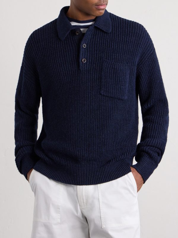 Silk and Linen-Blend Polo Sweater - FR Silk and Linen-Blend Polo Sweater - FR