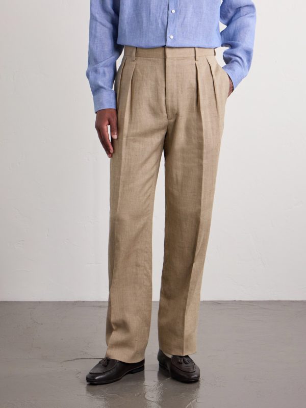 Straight-Leg Pleated Linen, Cotton and Silk-Blend Suit Trousers - FR