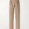 Straight-Leg Pleated Linen, Cotton and Silk-Blend Suit Trousers