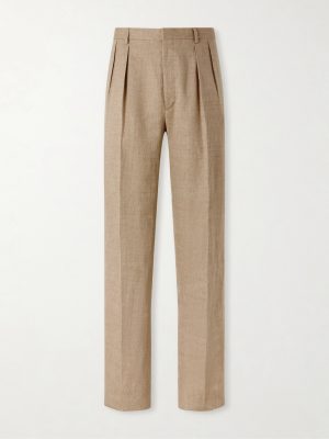Straight-Leg Pleated Linen, Cotton and Silk-Blend Suit Trousers Straight-Leg Pleated Linen, Cotton and Silk-Blend Suit Trousers