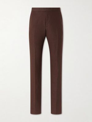 Straight-Leg Silk and Linen-Blend Suit Trousers
