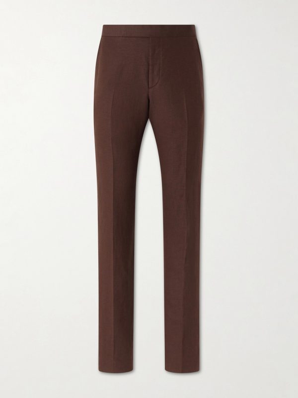 Straight-Leg Silk and Linen-Blend Suit Trousers