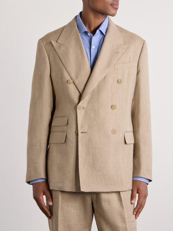 Double-Breasted Linen, Cotton and Silk-Blend Suit Jacket - FR Double-Breasted Linen, Cotton and Silk-Blend Suit Jacket - FR