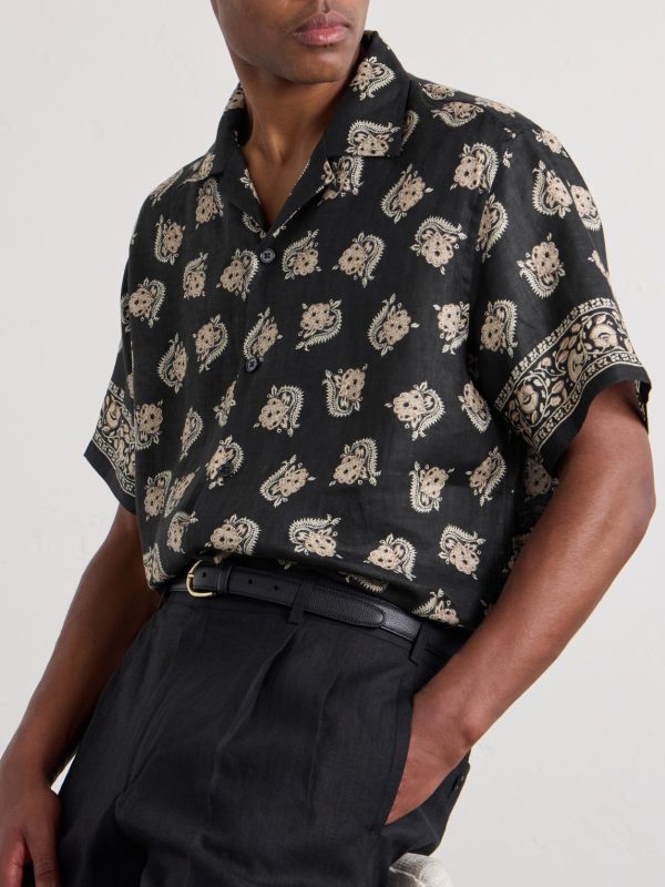 Convertible-Collar Paisley-Print Linen Shirt - CU Convertible-Collar Paisley-Print Linen Shirt - CU