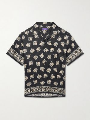 Convertible-Collar Paisley-Print Linen Shirt Convertible-Collar Paisley-Print Linen Shirt