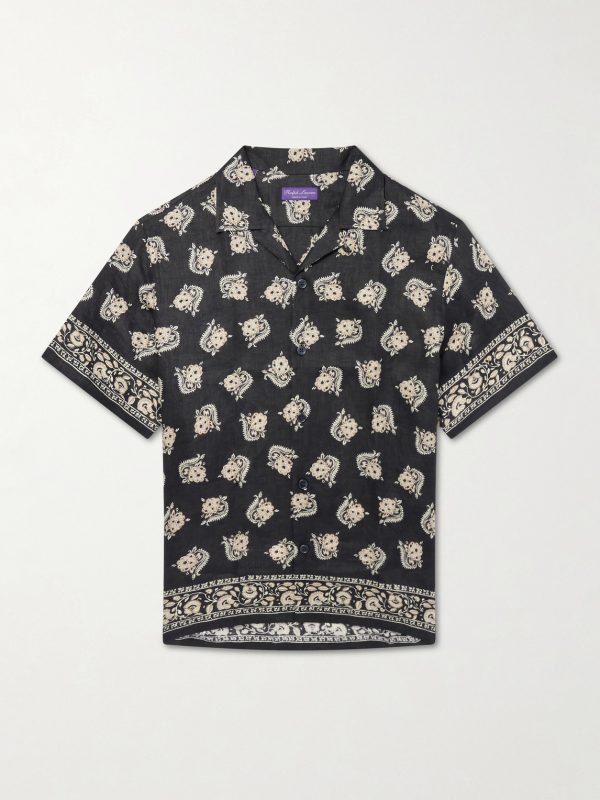Convertible-Collar Paisley-Print Linen Shirt Convertible-Collar Paisley-Print Linen Shirt