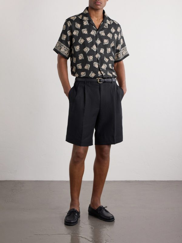 Convertible-Collar Paisley-Print Linen Shirt - OU Convertible-Collar Paisley-Print Linen Shirt - OU