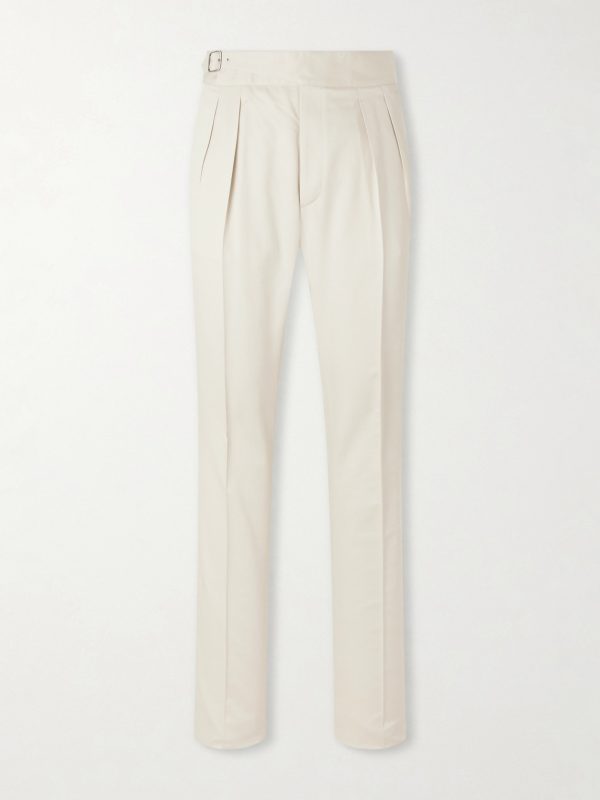 Straight-Leg Pleated Silk-Gabardine Trousers