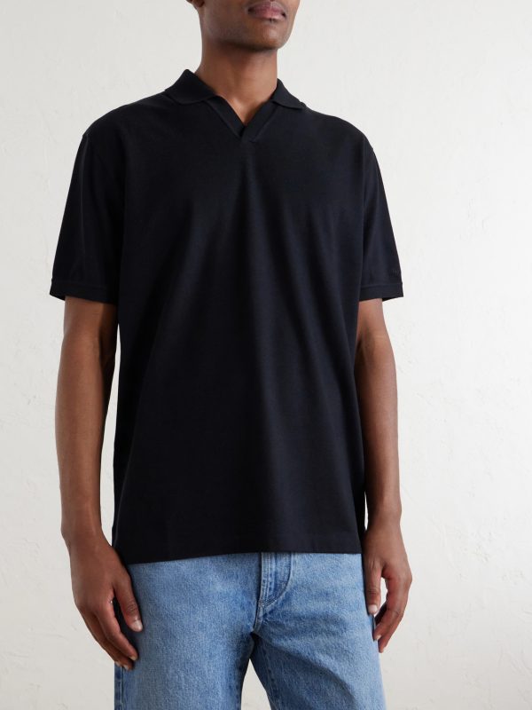 Cotton and Cashmere-Blend Piqué Polo Shirt - FR Cotton and Cashmere-Blend Piqué Polo Shirt - FR