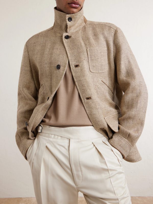 Corduroy and Suede-Trimmed Herringbone Linen Field Jacket - CU Corduroy and Suede-Trimmed Herringbone Linen Field Jacket - CU