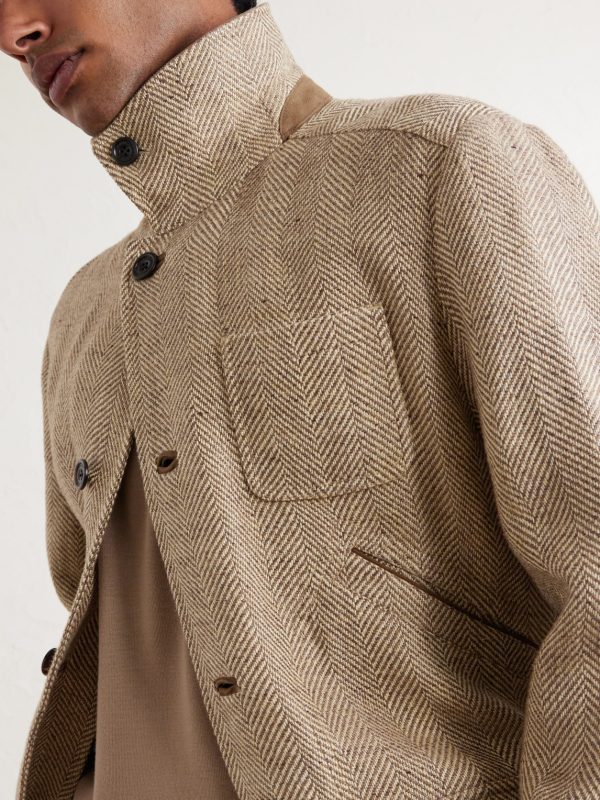 Corduroy and Suede-Trimmed Herringbone Linen Field Jacket - E1 Corduroy and Suede-Trimmed Herringbone Linen Field Jacket - E1