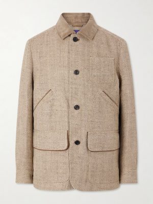 Corduroy and Suede-Trimmed Herringbone Linen Field Jacket Corduroy and Suede-Trimmed Herringbone Linen Field Jacket