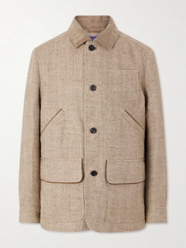 Corduroy and Suede-Trimmed Herringbone Linen Field Jacket Corduroy and Suede-Trimmed Herringbone Linen Field Jacket