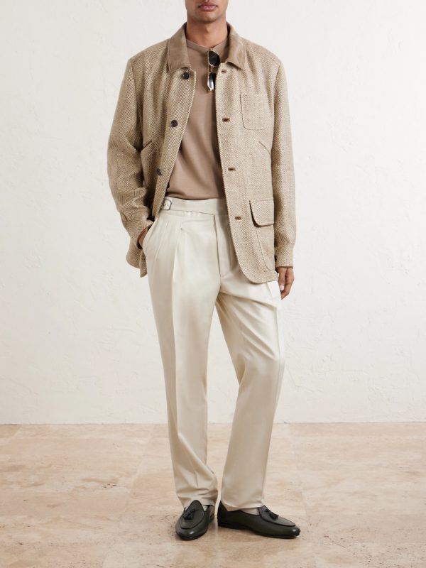 Corduroy and Suede-Trimmed Herringbone Linen Field Jacket - OU Corduroy and Suede-Trimmed Herringbone Linen Field Jacket - OU