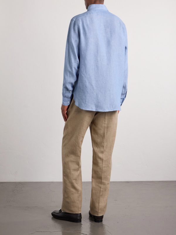 Camp-Collar Linen-Chambray Shirt - BK Camp-Collar Linen-Chambray Shirt - BK