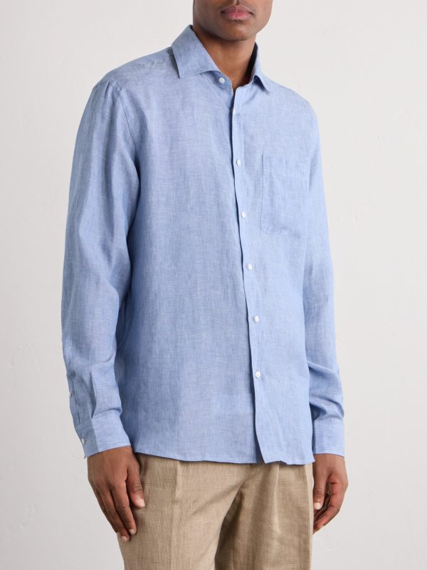 Camp-Collar Linen-Chambray Shirt - FR Camp-Collar Linen-Chambray Shirt - FR
