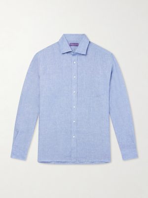 Camp-Collar Linen-Chambray Shirt