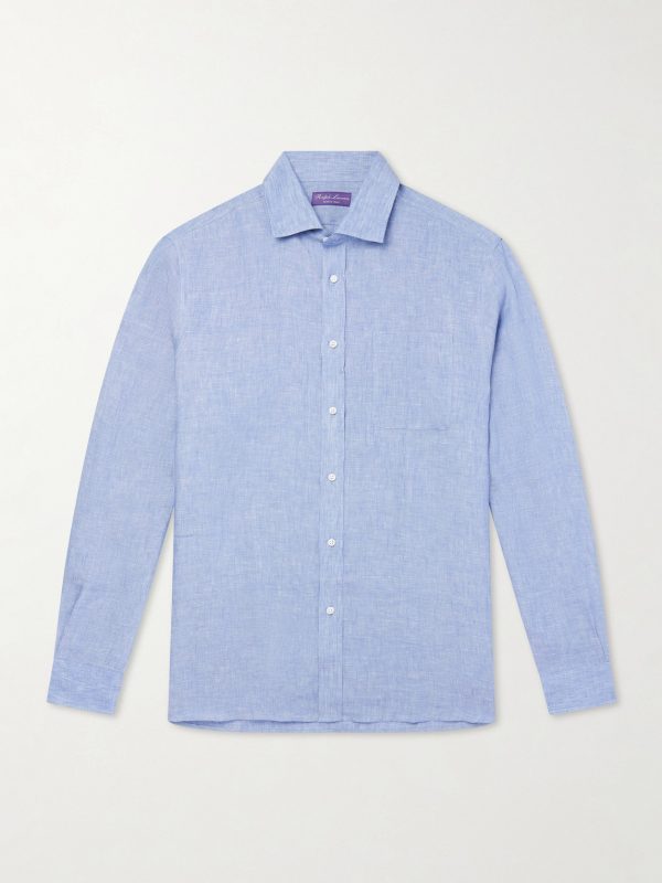 Camp-Collar Linen-Chambray Shirt Camp-Collar Linen-Chambray Shirt
