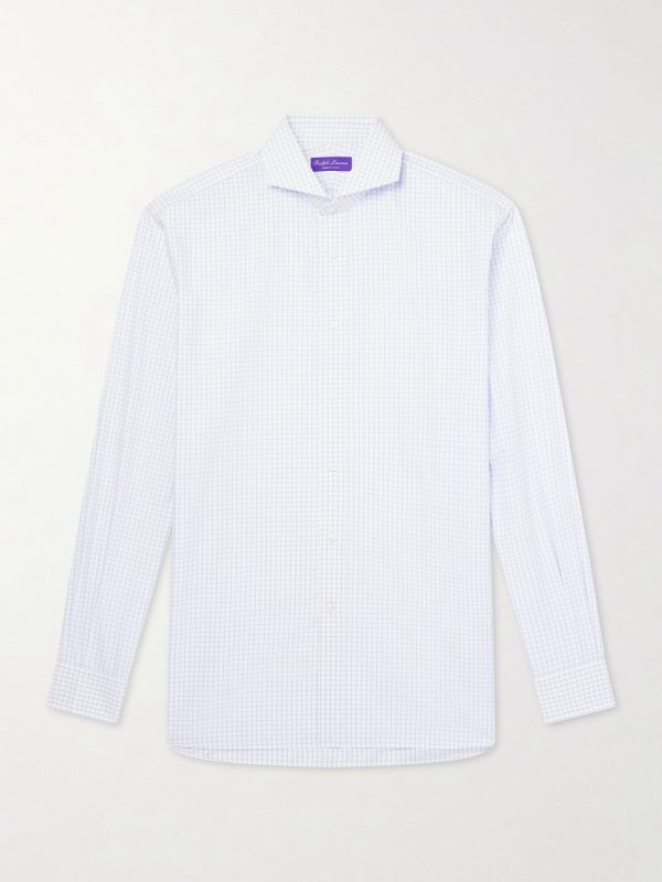 Cutaway-Collar Checked Cotton-Poplin Shirt
