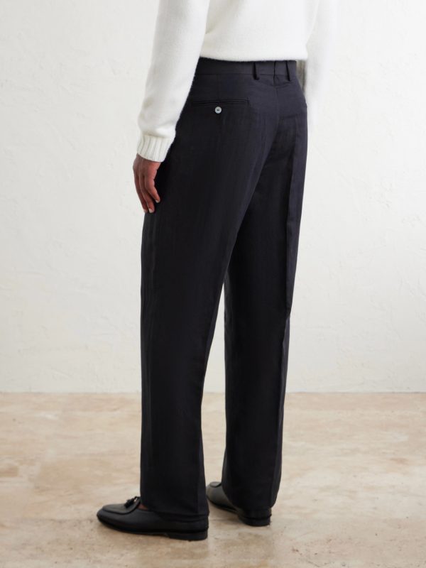 Straight-Leg Pleated Silk and Linen-Blend Trousers - BK