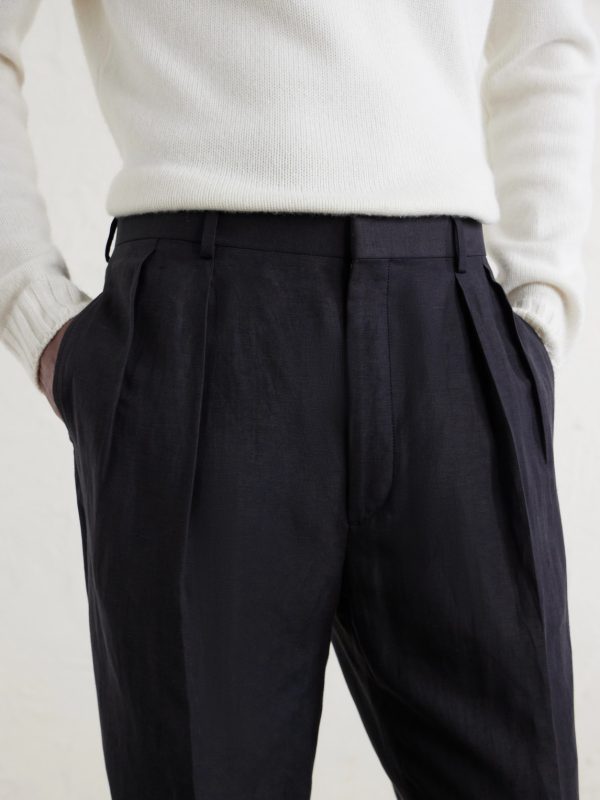 Straight-Leg Pleated Silk and Linen-Blend Trousers - CU