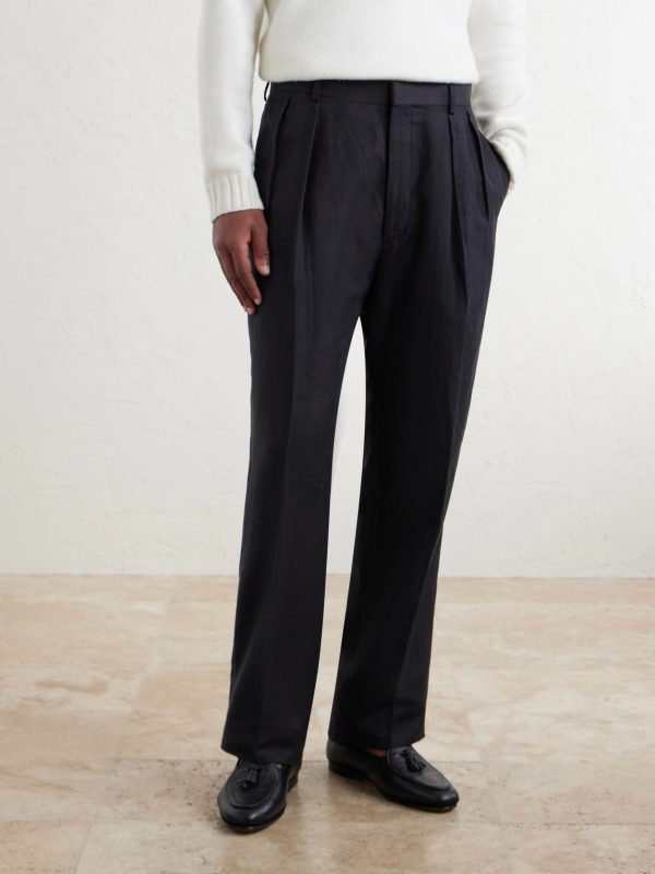 Straight-Leg Pleated Silk and Linen-Blend Trousers - FR