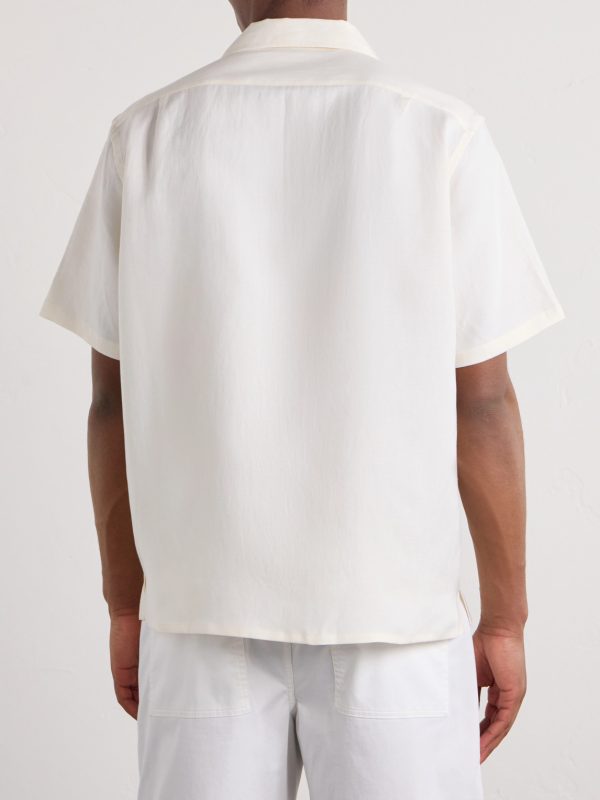 + Wimbledon Camp-Collar Embroidered Silk and Linen-Blend Shirt - BK + Wimbledon Camp-Collar Embroidered Silk and Linen-Blend Shirt - BK