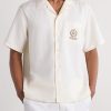 + Wimbledon Camp-Collar Embroidered Silk and Linen-Blend Shirt - FR + Wimbledon Camp-Collar Embroidered Silk and Linen-Blend Shirt - FR