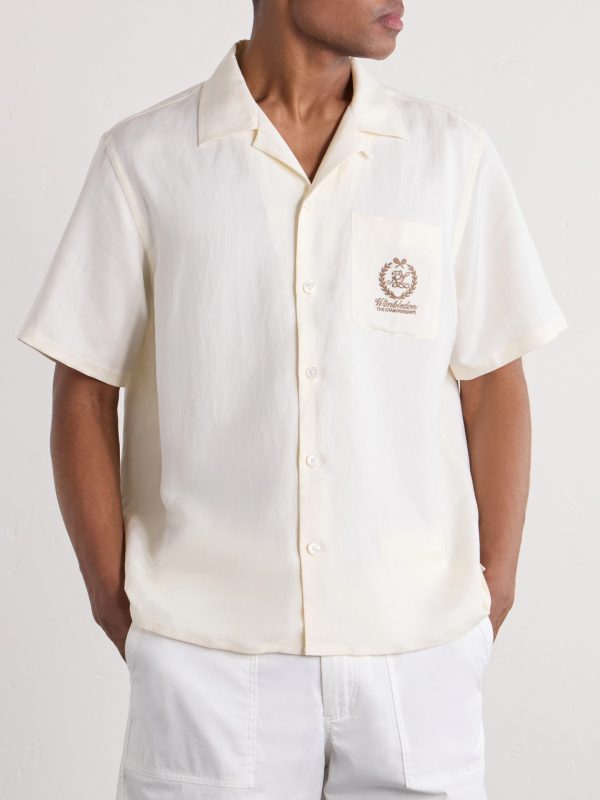 + Wimbledon Camp-Collar Embroidered Silk and Linen-Blend Shirt - FR + Wimbledon Camp-Collar Embroidered Silk and Linen-Blend Shirt - FR