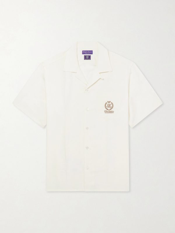+ Wimbledon Camp-Collar Embroidered Silk and Linen-Blend Shirt + Wimbledon Camp-Collar Embroidered Silk and Linen-Blend Shirt