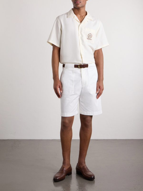 + Wimbledon Camp-Collar Embroidered Silk and Linen-Blend Shirt - OU + Wimbledon Camp-Collar Embroidered Silk and Linen-Blend Shirt - OU