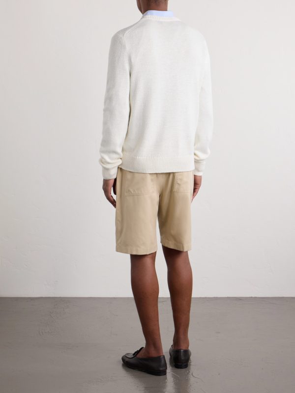 Polo Bear Logo-Appliquéd Leather-Trimmed Knitted Silk and Linen-Blend Sweater - BK