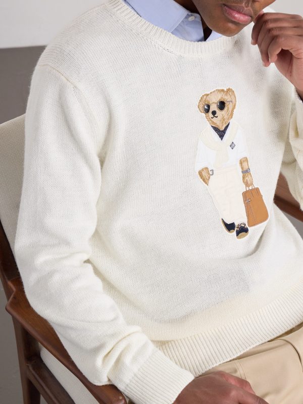Polo Bear Logo-Appliquéd Leather-Trimmed Knitted Silk and Linen-Blend Sweater - CU