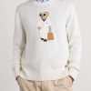 Polo Bear Logo-Appliquéd Leather-Trimmed Knitted Silk and Linen-Blend Sweater - FR