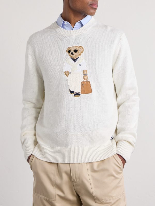 Polo Bear Logo-Appliquéd Leather-Trimmed Knitted Silk and Linen-Blend Sweater - FR
