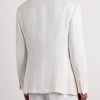 Double-Breasted Herringbone Linen Suit Jacket - BK