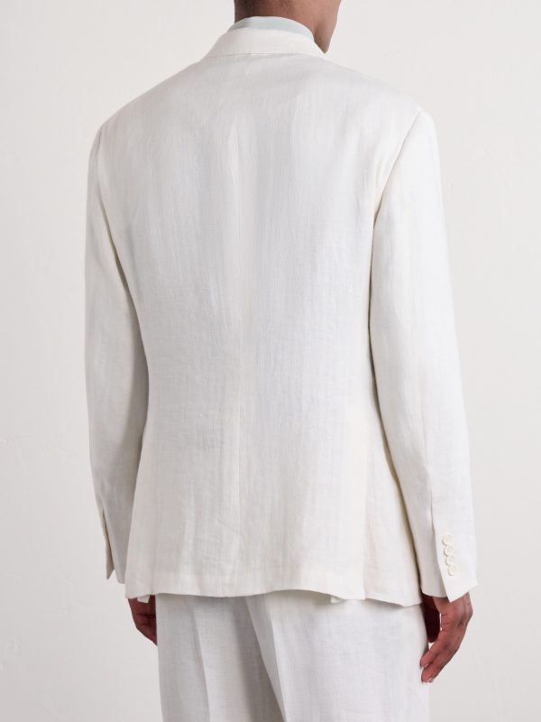 Double-Breasted Herringbone Linen Suit Jacket - BK
